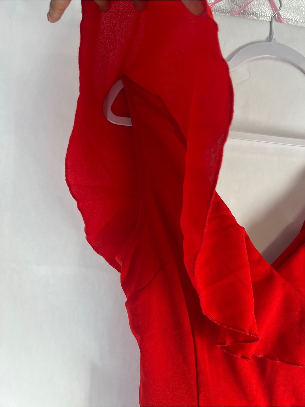 Red Ruffle V-Neck Jumpsuit - Picture 5 of 14